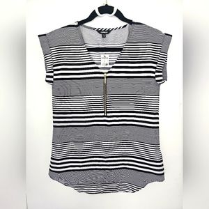 Express XS Cap Sleeve B&W Striped Blouse